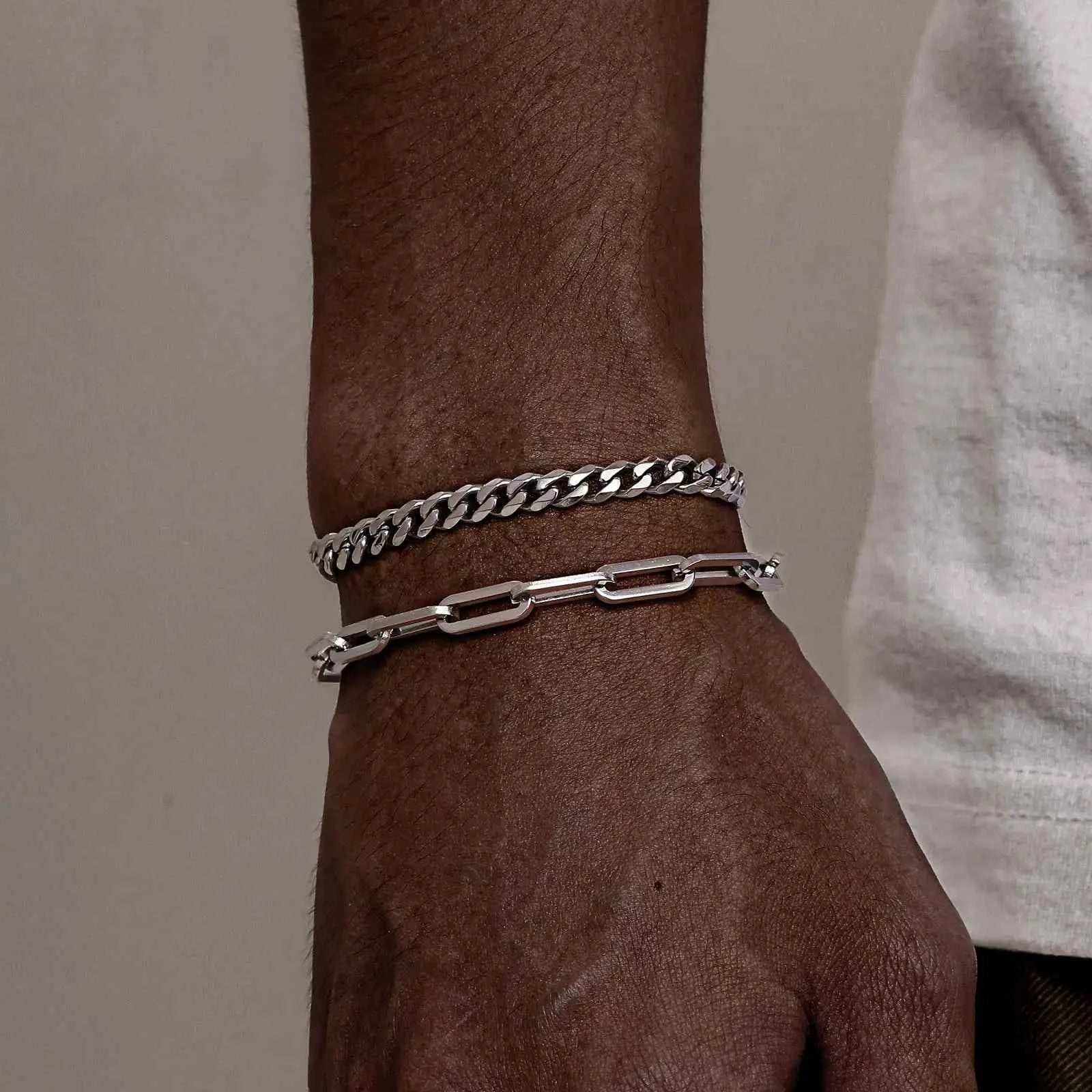 2pcs Men's Chain Bracelets,Stainless Steel Silver Gold Black Color Twist Rope Chain Wristband,Trendy Cuban Link Chains Gift