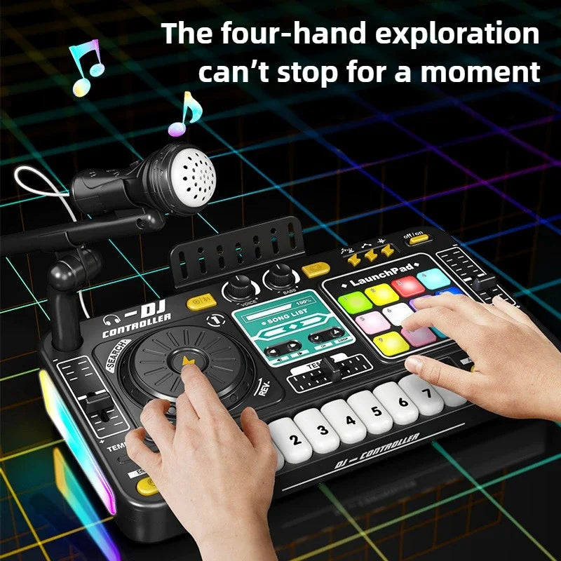 Kids DJ Controller Music Toy Mixer with Microphone LED Light Electronic Music Game DJ Turntable for Children Birthday Gifts