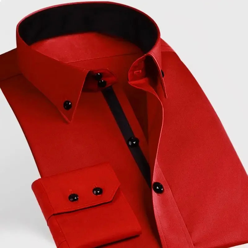 Men's Dress Shirts with New Stretch and Anti-Wrinkle Technology, Long Sleeve Business Blouse for Slim Fit Camisa Social