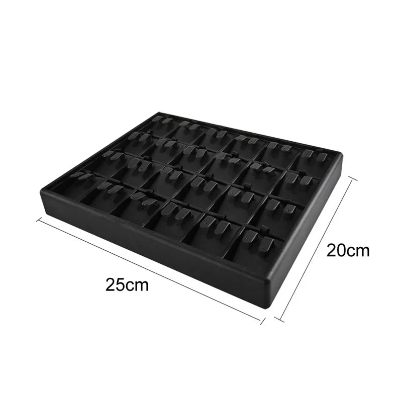 Stackable Leather Ring & Earring Tray - 25x20cm Black White Storage Box with Lid - Jewelry Organizer
