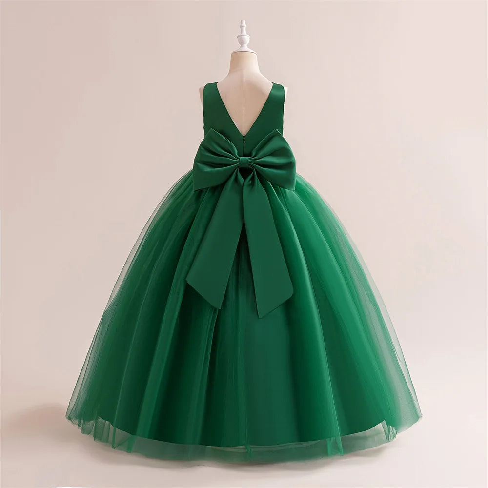 Girl Long White Bridesmaid Dresses For Wedding Prom Gown Big Bow Girls Party Dress Kids First Communiom Formal Evening Vestidos