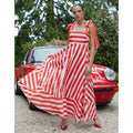 2024 Summer New Stripe Print Spaghetti Strap Dresses For Women Fashion Elegant Lady Bowknot Shoulder Strap Long Dress Vestidos