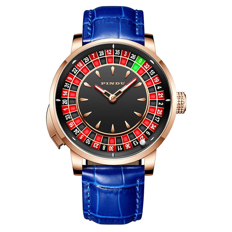PINDU Player Series Mechanical Watches for Men European Roulette Game Dial Automatic Movement Funny Design Party  Watch