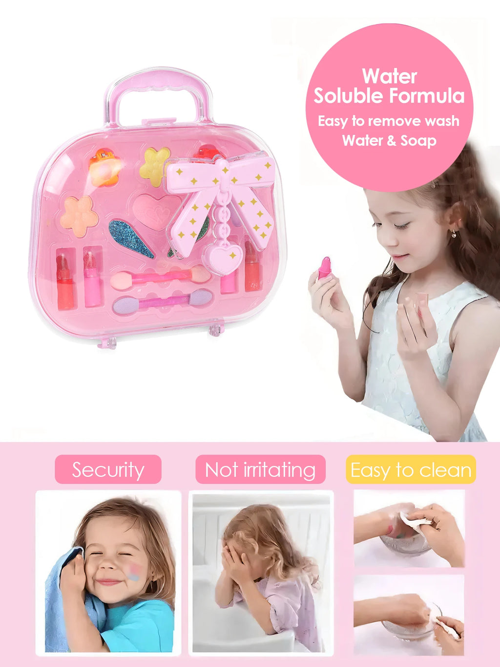 Kids Beauty Makeup Kit for Girls, Little Handbag Make-up Toys Princess Washable Pretend Play Cosmetic Set Toys Birthday Gifts