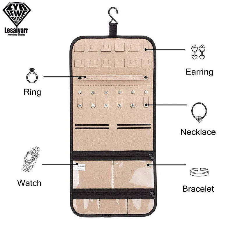 Travel Jewelry Organizer Roll Foldable Jewelry Case for Journey-Rings Necklaces Jewellery Storage Bag Earrings Storage Box