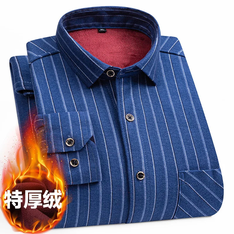 Men's long-sleeved shirt with fleece thickened warm autumn and winter plus size 8XL9XL slim casual plaid everything comfortable