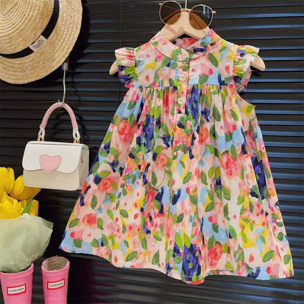 2026 Summer Baby Girls Beach Dresses Summer Soft Breathable Kids Girls Clothing Children Holiday A-Line Dress Vestidos