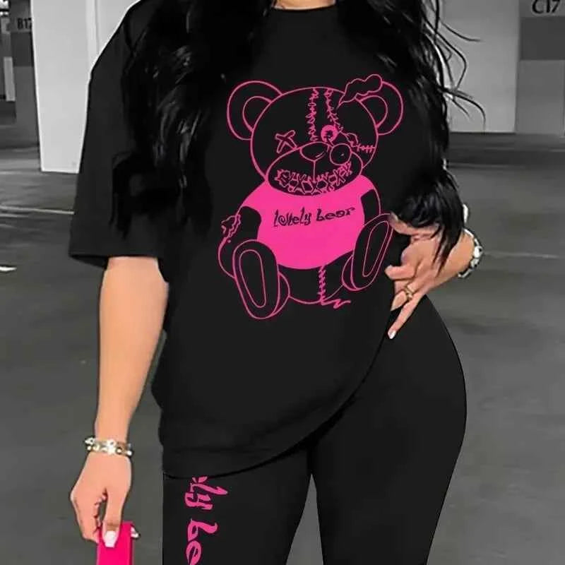 Funny Bear High Street Fashion Brand Short-sleeved T-shirts for Women Girl Summer New Design Printed Tops