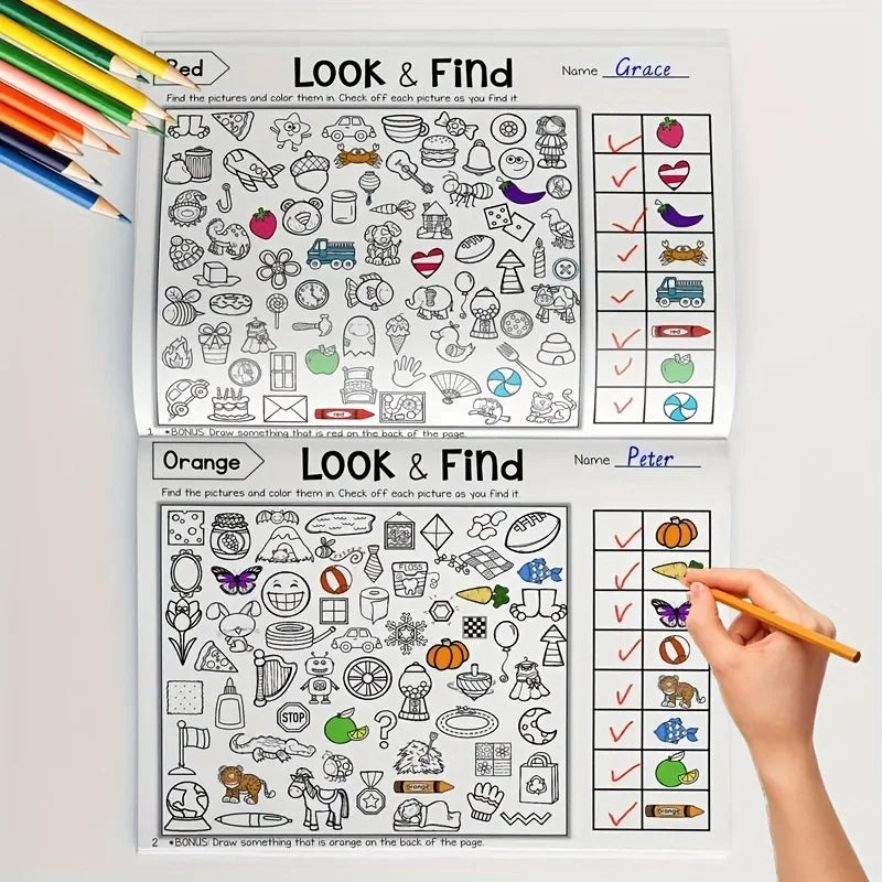 Kids Hidden Object Coloring Book Look&Find Activity Workbook Educational Puzzle Book for Visual Perception Focus and Attention