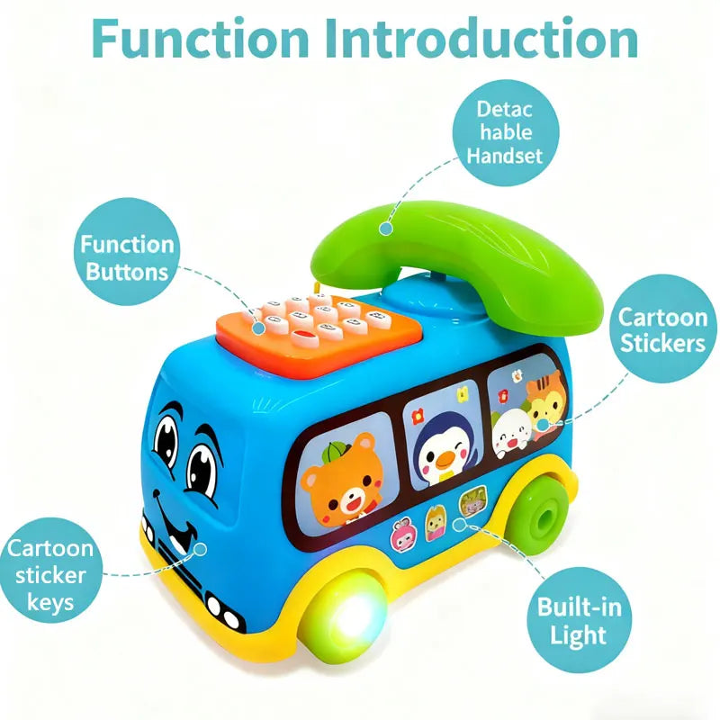 Kids's Telephone Bus Car Montessori Educational Toy for Toddlers over 1 Year Keyboard Intelligence Improvement Car Toys