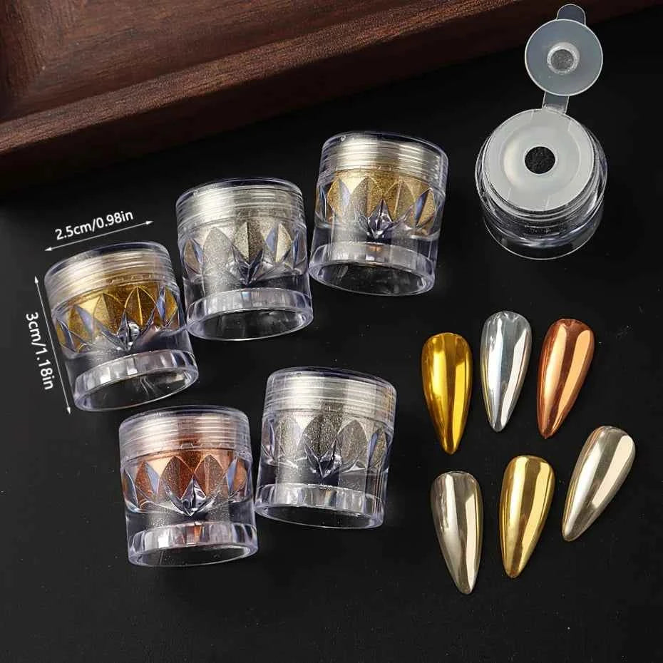 Silver Color Metal Nail Powder Set, Ideal for Shiny Effect, Metallic Glossy Finish, Smooth Application