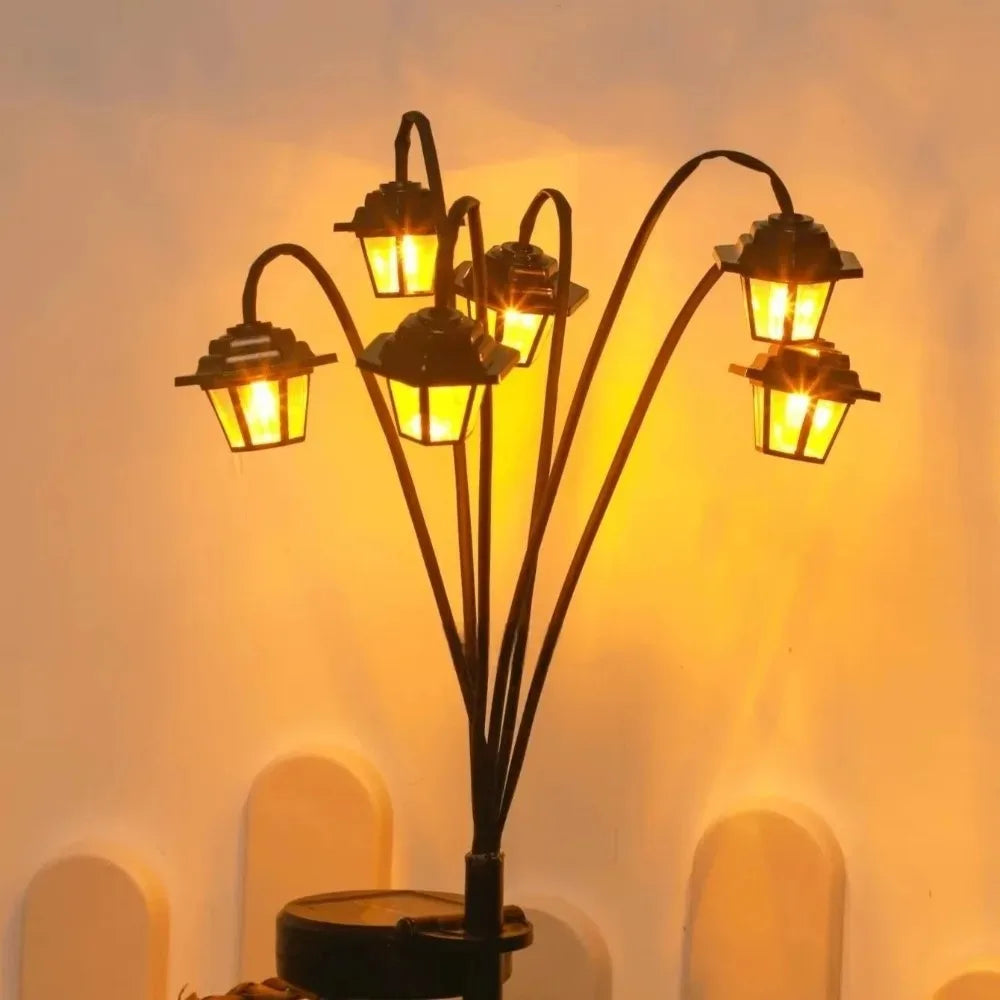 1pc Retro Lantern Decorative Light Waterproof Street Lawn Lamp Solar Garden Lights 6LED Holiday Party Lamp