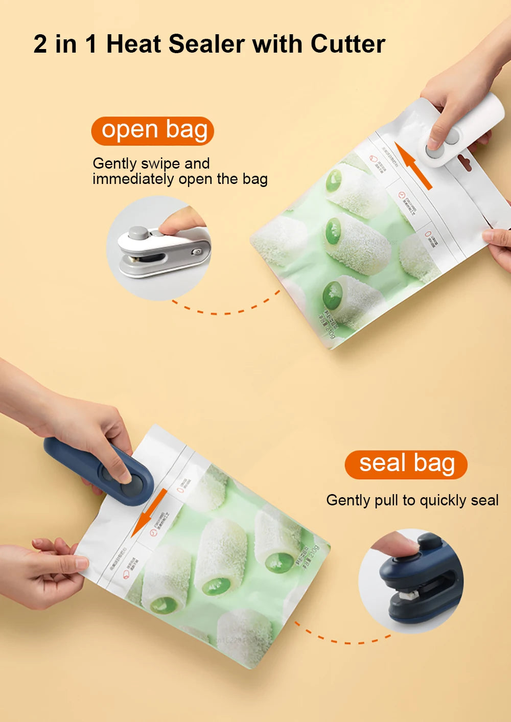 Mini Bag Sealer 2 in 1 Heat Sealer with Cutter Snack Bag Sealer Portable Resealer Machine for Plastic Bags Food Storage