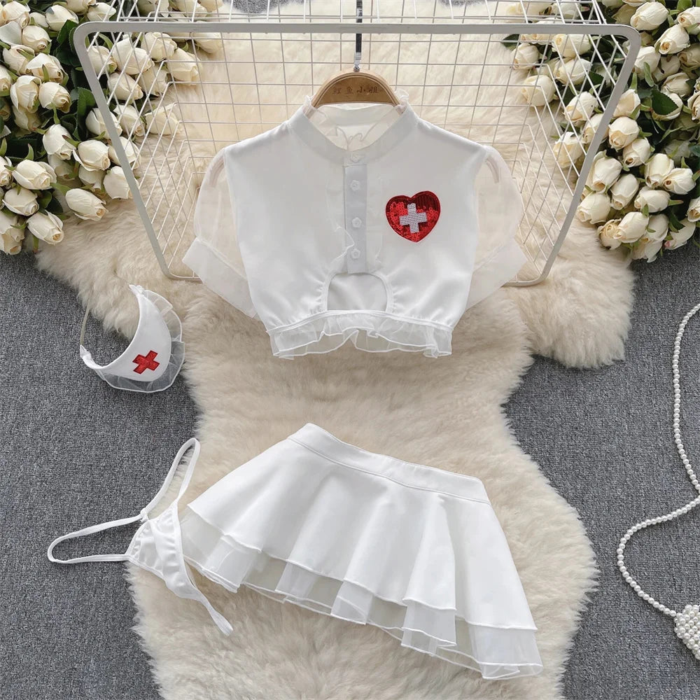 Summer Girls Sexy Hot Sweet Transparent Suspender Mini Dress Women Elastic Waist And Backless Strap Lolita Pajamas Bubble Skirt