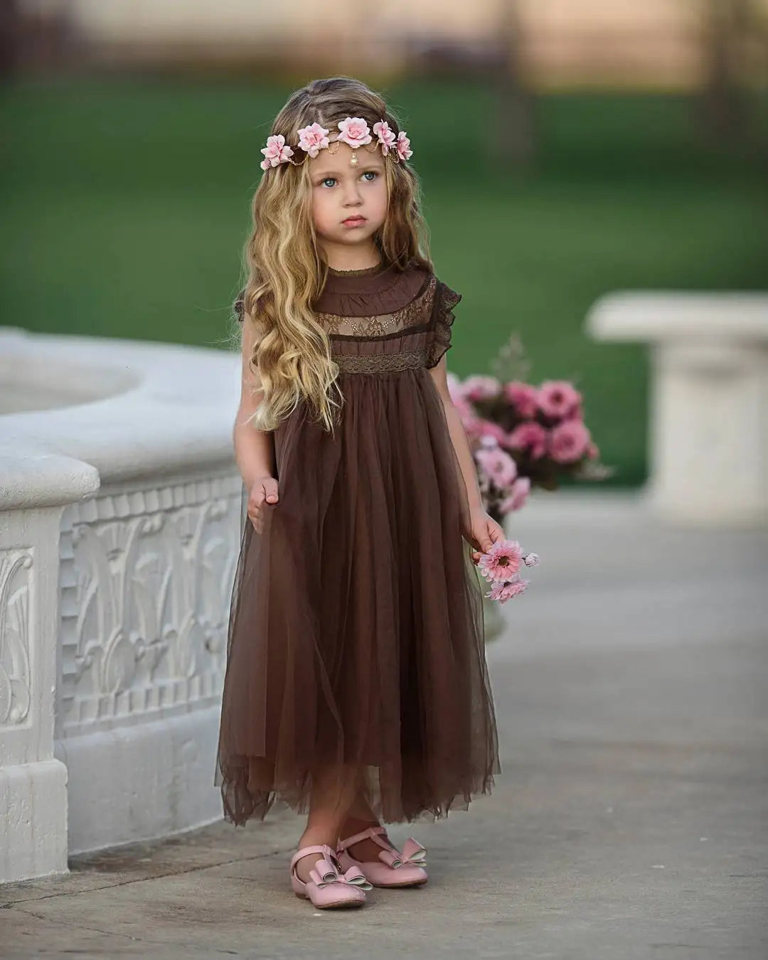Bohemia Summer Dress For Girls Tulle Lace Sleeveless Princess Flower Girls Wedding Birthday Ball Gown Party Dresses Clothes