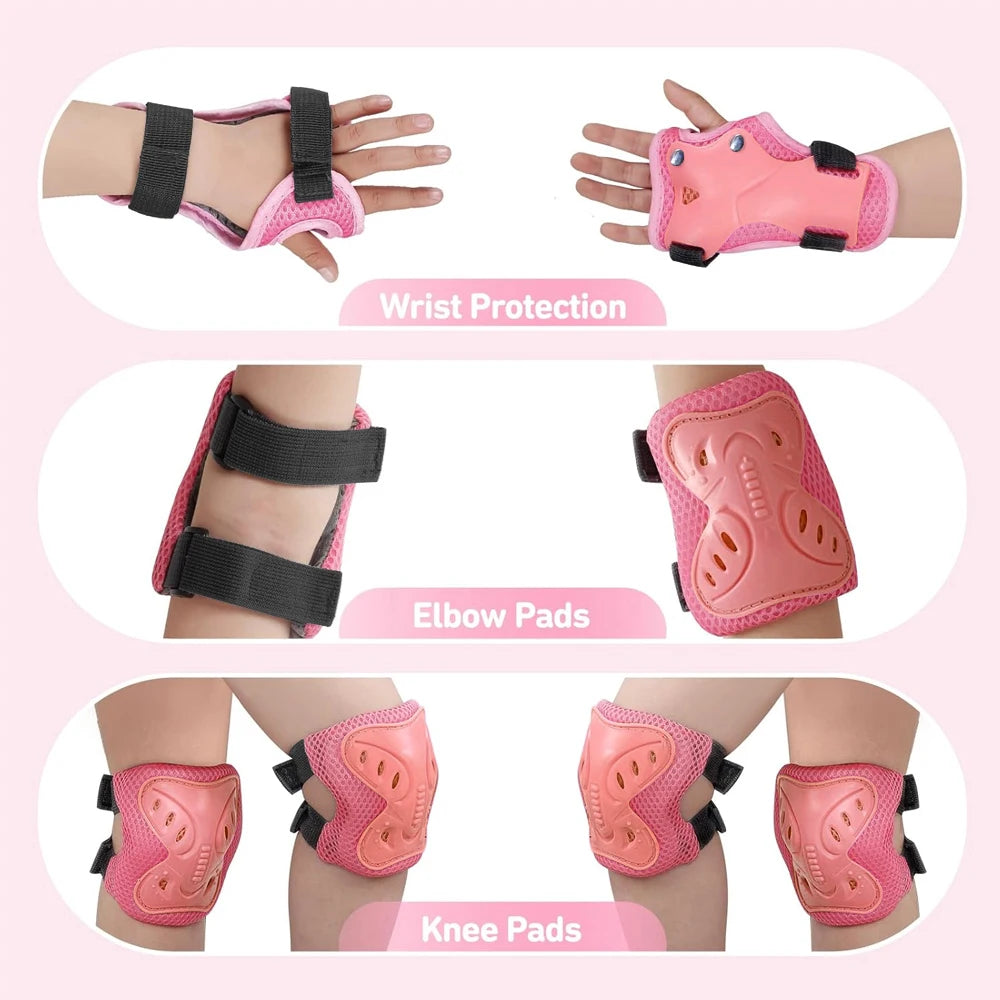 Kids Knee Pads and Elbow Pads Set with Wrist Guard 3 in 1 Kids Protective Gear Set for 3-10 Years for Skateboarding, Skiing, Cyc