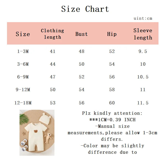 Newborn Baby Boy Jumpsuit Set Cute Little Bear Short sleeved Jumpsuit Shorts for 0-18 Month old Boys' Summer Crawling clothes