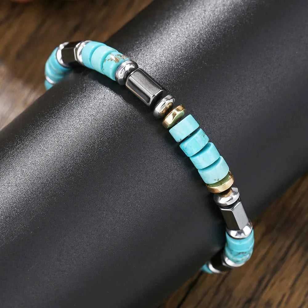 Fashionable turquoise black stone bead bracelet handmade elastic rope bracelet perfect gift for Christmas accessories