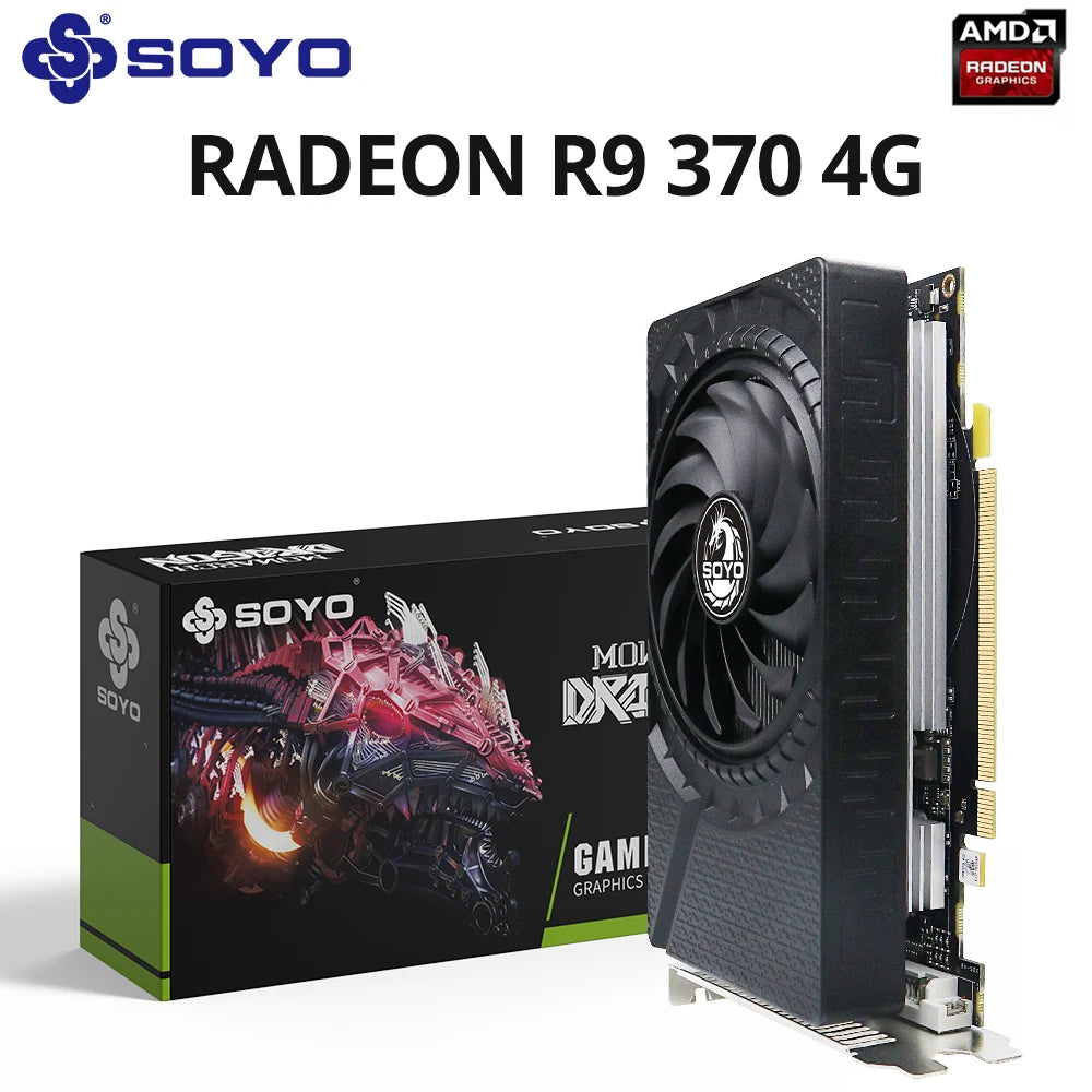 SOYO AMD Radeon R9 370 4G Graphics Card GDDR5 Video Memory 256Bit Gaming Card PCIE3.0x16 DP DVI for Desktop Computer Host