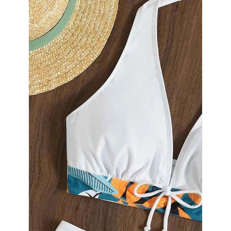 2023 Halter Bikini Set Short Swimsuit Women High Waist Swimwear Female Printed Bathers Swimming Bathing Swim Suit Beachwear