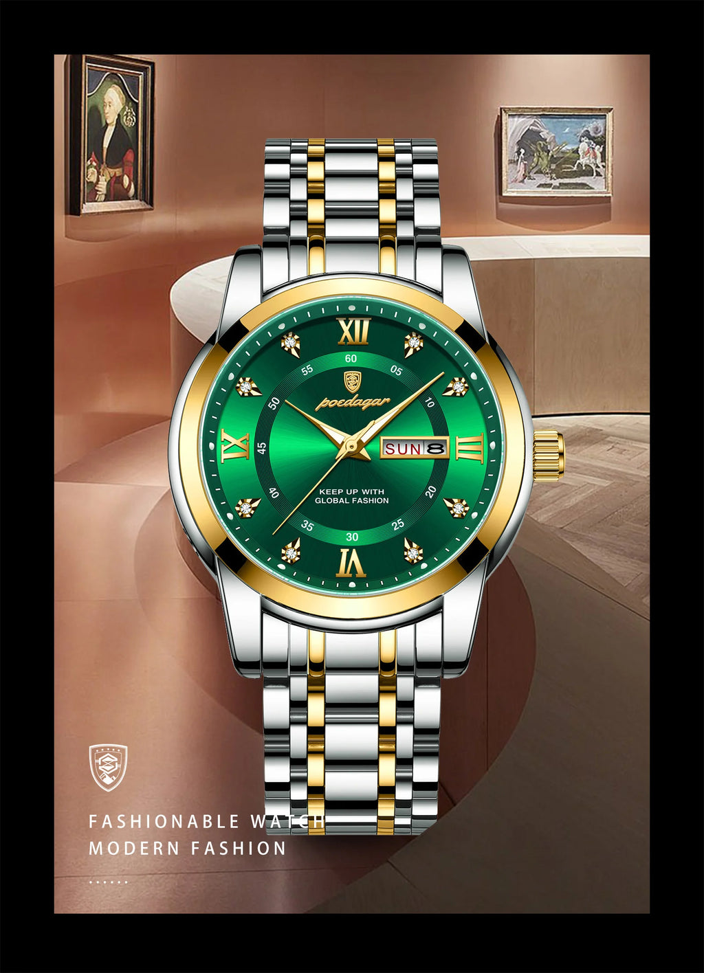 POEDAGAR Original Classic Man Watch Waterproof Luminous Date Week Watches for Men Quartz Stainless Steel Luxury Men's Wristwatch