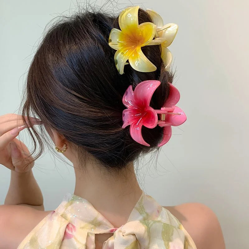 Bohemian Flower Hair Claw Clip For Women Sweet Floral Hair Claws Crab Clamp Barrettes Hawaiian Headwear Beach Accessories Girl