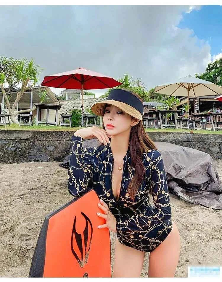 Style Diving Sun Protection Long-sleeved One-piece Ins Slimming Belly-covering Conservative Swimsuit for Women Jellyfish Suit