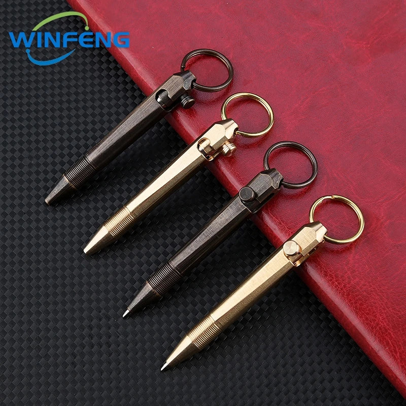 Mini Brass Bolt Action Tactical Pen Keychain Business Signature Ballpoint Pen for Self Defense School Student Office Stationery