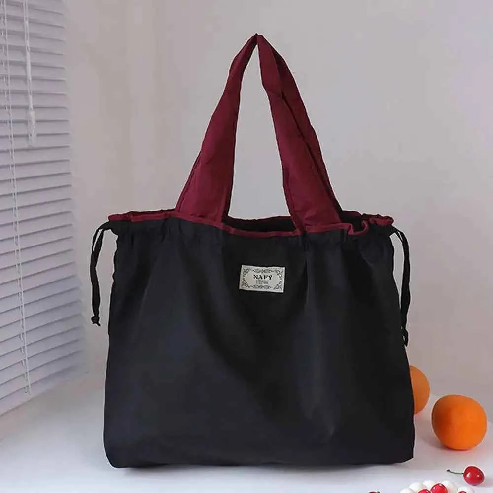 Girls Handbag Travel Wash Bag Mommy Bag Drawstring Bag Korean Shoulder Bags Solid Color Foldable Storage Bag Women Shopping Bag