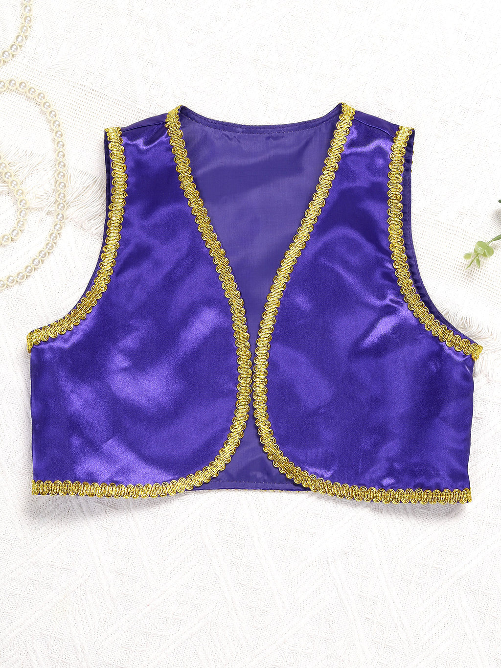 Children Boys Arabian Prince Costume Genies Vest Open Front Golden Genies Waistcoat for Party Halloween Cosplay Fancy Dress Up