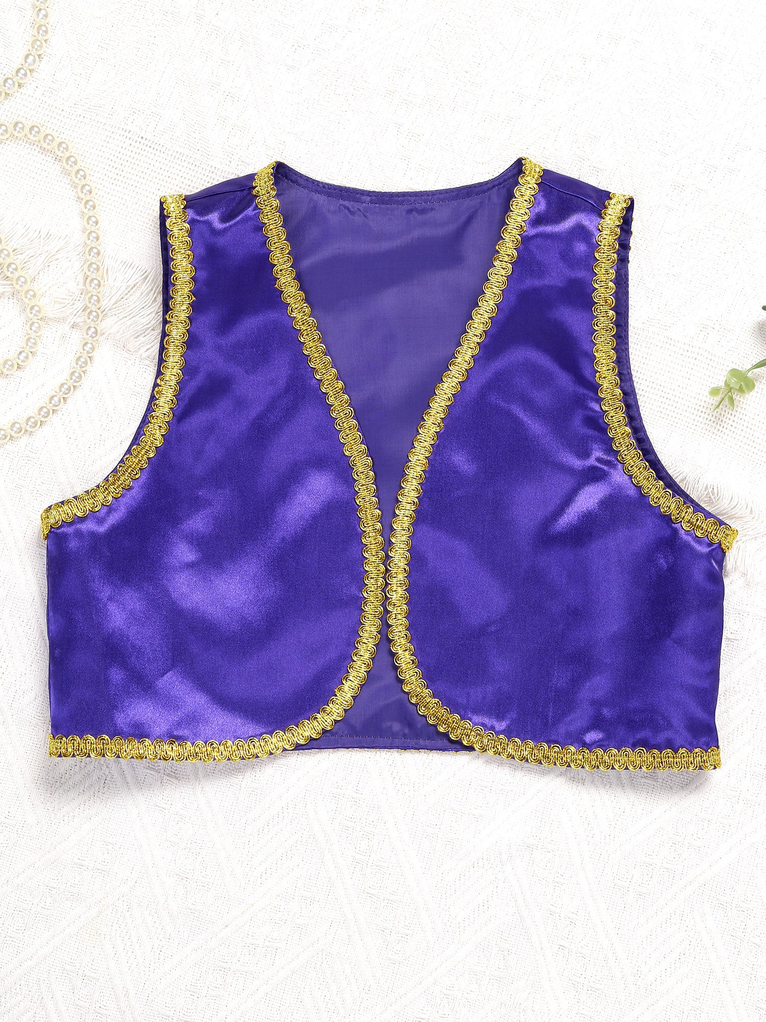 Children Boys Arabian Prince Costume Genies Vest Open Front Golden Genies Waistcoat for Party Halloween Cosplay Fancy Dress Up