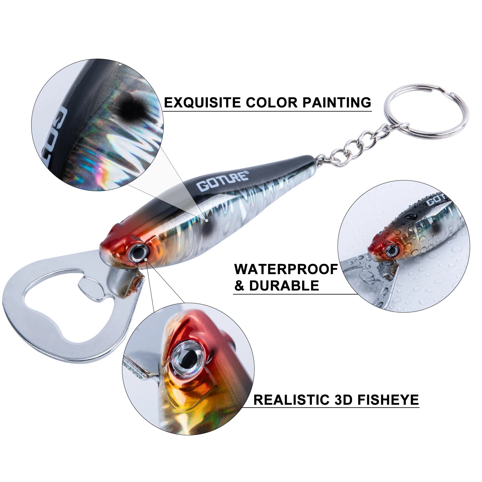 Goture Durable Beer Bottle Opener Fishing Lure Shape Key Design Stainless Steel Flat Speed Bottle Cap Opener for Kitchen Tool