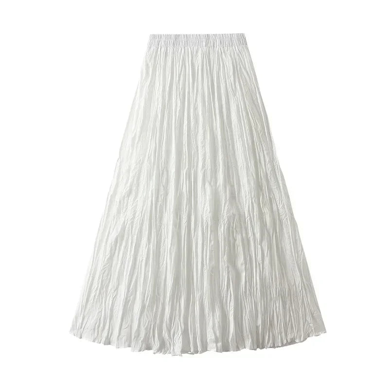 Light Luxury Irregular Slimming Pleated  A-line Skirt for Women High Waist Solid Color Loose Fashion Skirts Casual  Spring New