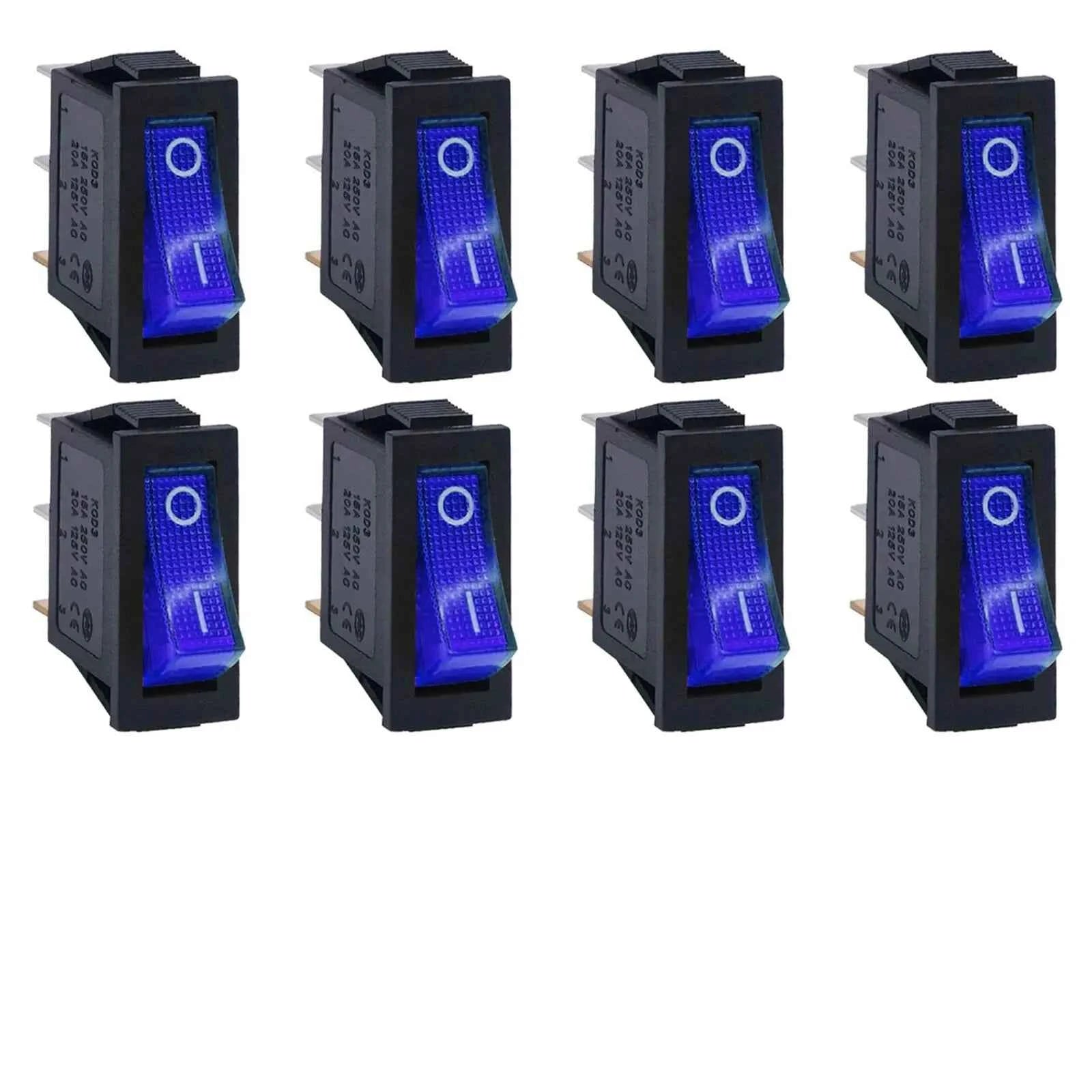 8/24Pcs AC 250V/15A 125V/20A Illuminated LED On/Off SPST 3 Pin 2 Position Mini Boat Rocker Toggle Switch Snap for Househould DIY