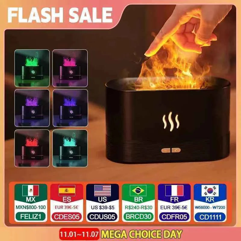 Perfume Humidifier Ultrasonic Air Humidifier With LED Lighting Simulation Colorful Flame Fragrance Machine