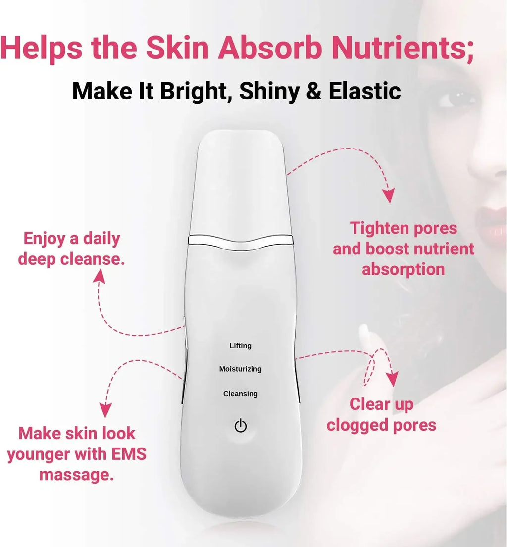 Ultrasonic Shovel Machine For Facial Skin Lifting Moisturizing Cleansing Deep Skin Dirt Remover Blackhead Peeling Beauty Device