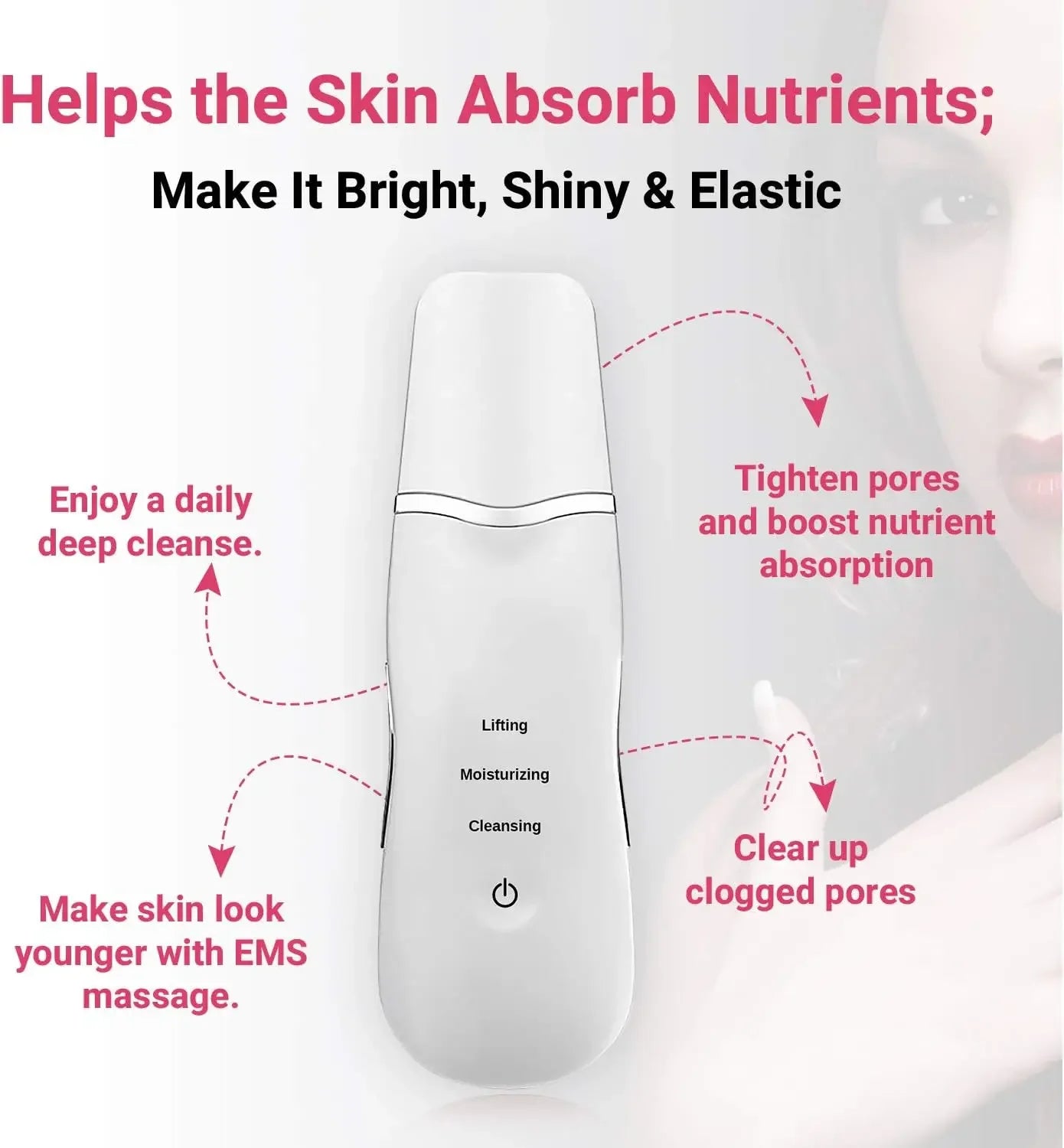 Ultrasonic Shovel Machine For Facial Skin Lifting Moisturizing Cleansing Deep Skin Dirt Remover Blackhead Peeling Beauty Device