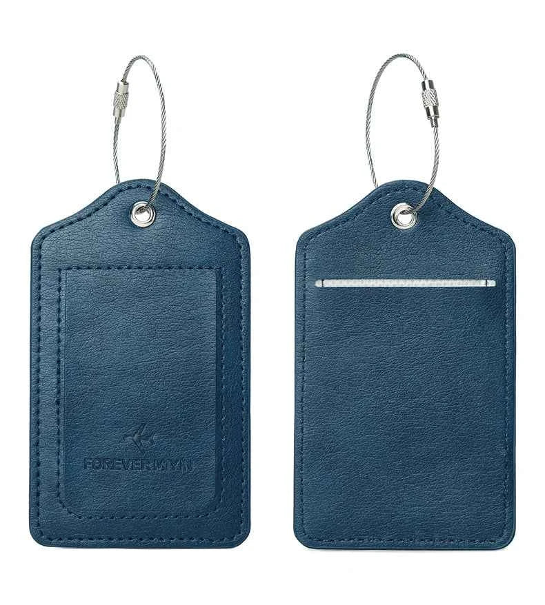 PU leather luggage tag with anti loss wire rope loop and built-in privacy protection cover, suitable for luggage and travel bags