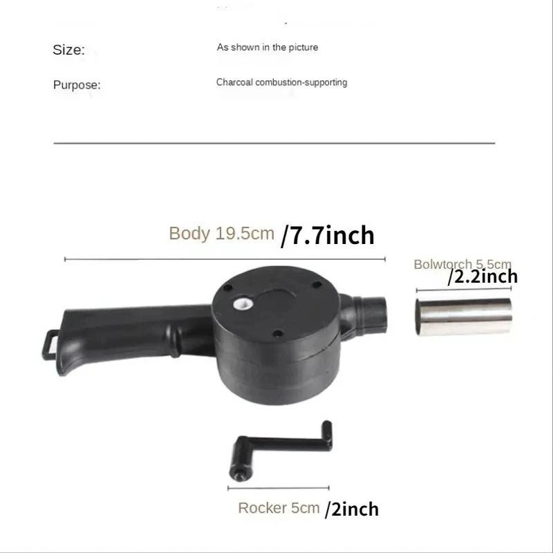 Portable Manual Rotary BBQ Air Blower Handheld Wind Box for Outdoor Barbecue Picnic Cooking Tools
