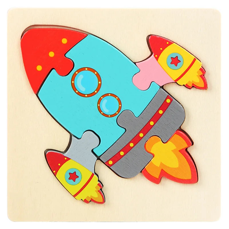 10.7cm/4.21in Kids Colorful 3D Puzzles Montessori Games Cartoon Animals Jigsaw Puzzle Baby Educational Wooden Toys for Children