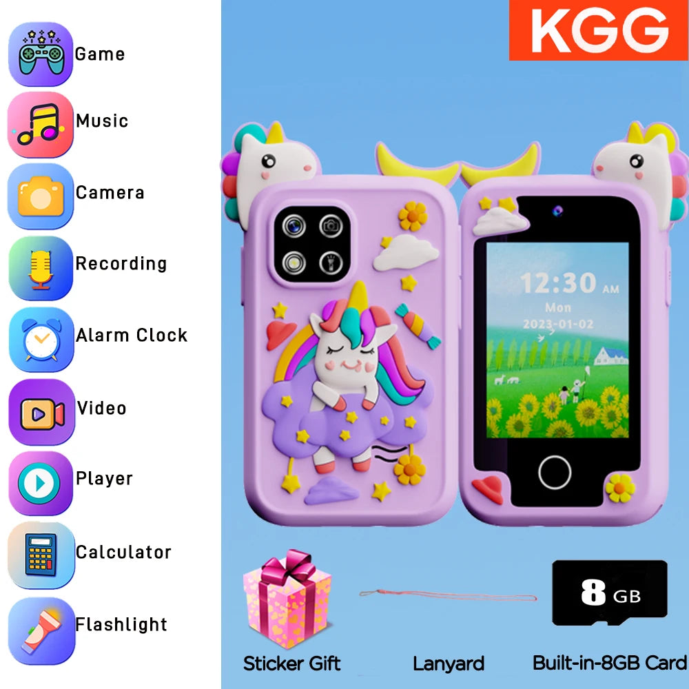 Kids Smartphone Toy with Camera & MP3 Player, Touchscreen Learning Phone for Boys Girls Silicone Pretend Cell Phone Gift