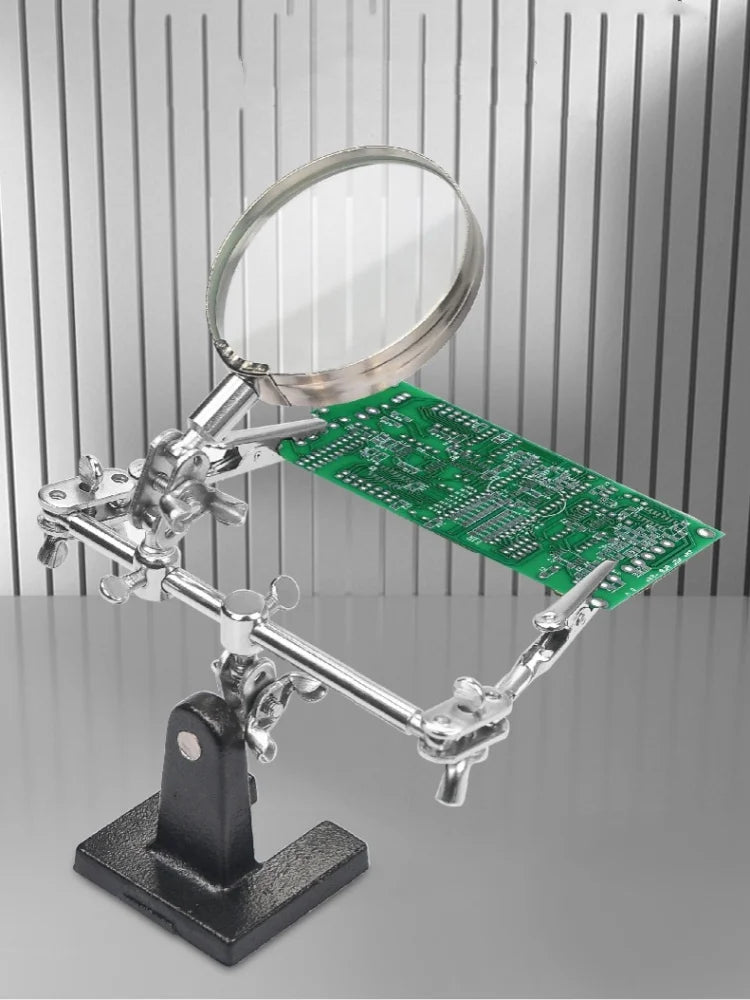 Soldering Iron Station Stand With Welding Magnifying Glass Clip Clamp Third Hand Helping Desktop Magnifier Soldering Repair Tool