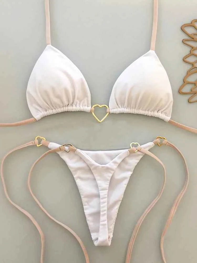 2024 New Sexy Low Waisted Bikini Set Swimsuit Female Swimwear Women Solid Red Strappy Beachwear Bathing Suits Brazilian biquini