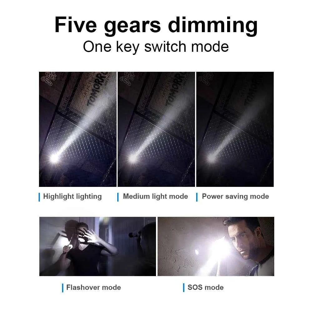 LED Defense Self-defense Flashlight Rechargeable Tactical Long Handle COB Baseball Torch Outdoor Window Breaker Hammer Emergency