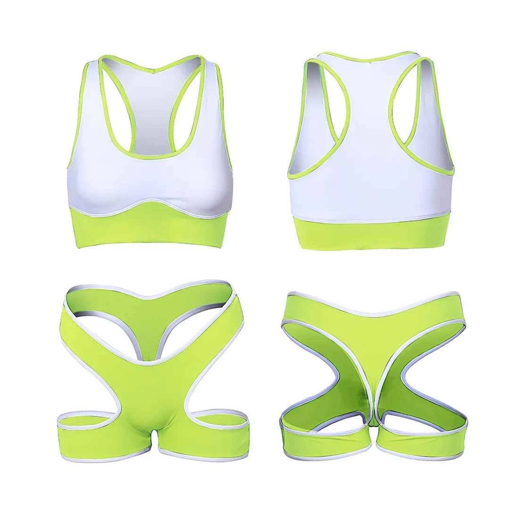 Sexy Cute Pure Desire Bra Set Girl Cheerleading Sports Underwear Lingerie Student Cosplay Costumes Hollow Split Swimsuit Bikini