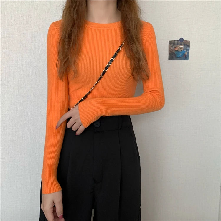 2026 New Women Sweater Autumn Winter Long Sleeve Pullover Basic Top Fashion O-neck Elastic Female Winter Solid Knitted Jumper