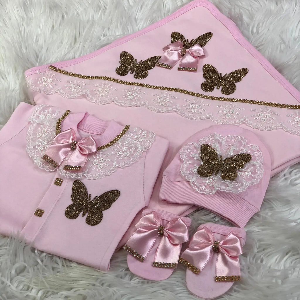 5pcs Newborn Baby Nursery Kids Outfit Clothing Cotton Infant Care Wrapped Baby Products Pants Mittens Receiving Blanket