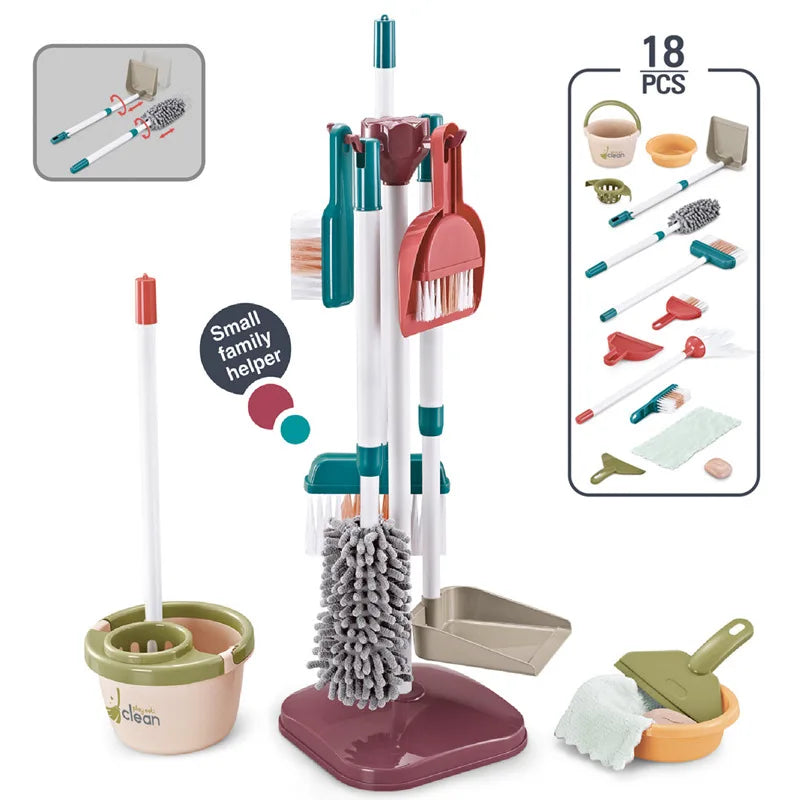 Kids Simulated Life Cleaning Toys Children's Pretend Play Cleaning Set and Sanitation Simulation Broom Vacuum Cleaner Tool Toy