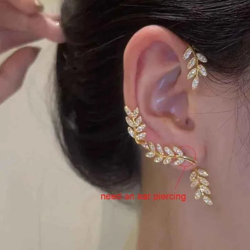Silver Plated Metal Leaf Butterfly Clip Earrings for Women Ear Clips Without Piercing Sparkling Zircon Ear Cuff Fashion Jewelry
