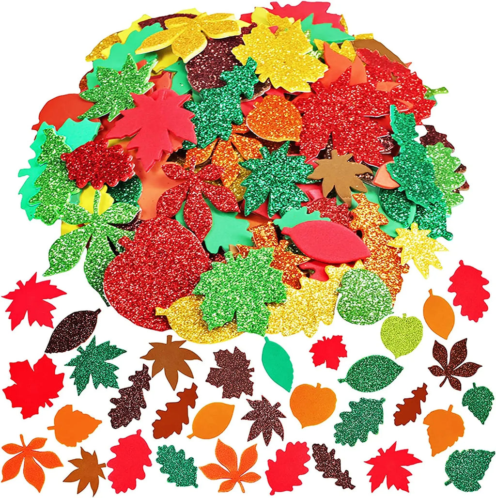 100PCS Glitter Foam Stickers Assorted Shapes Self-Adhesive Craft Stickers for Kids DIY Scrapbooking Card Making Classroom Decor